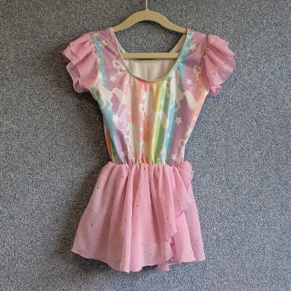 Funnycokid Girls Size 140 / 10 Unicorn Rainbow Sparkle Dress Up Ballet Costume